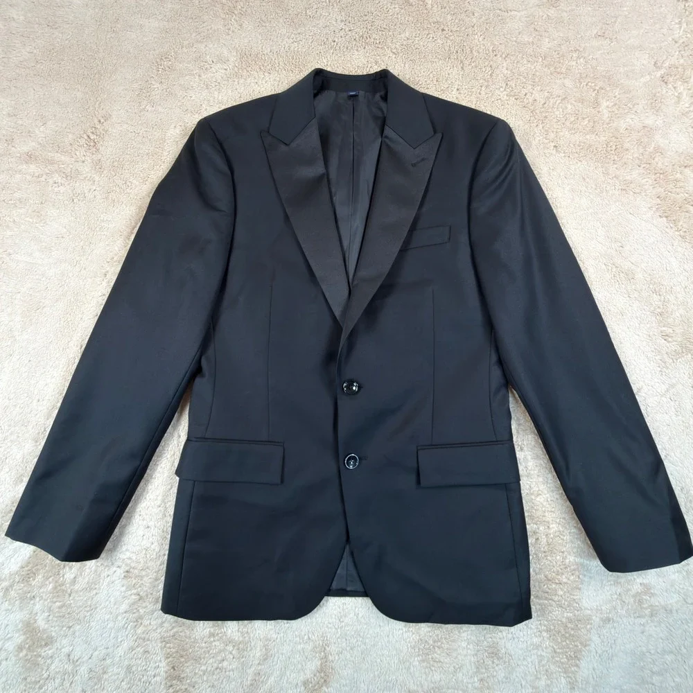 J.Crew Mens 36S Thompson Tuxedo Jacket Black Wool Peak Lapel AZ235 NEW